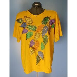 Vintage 1980's Match Point Yellow Shirt Leaves Golden Trim Made In U.S.A.